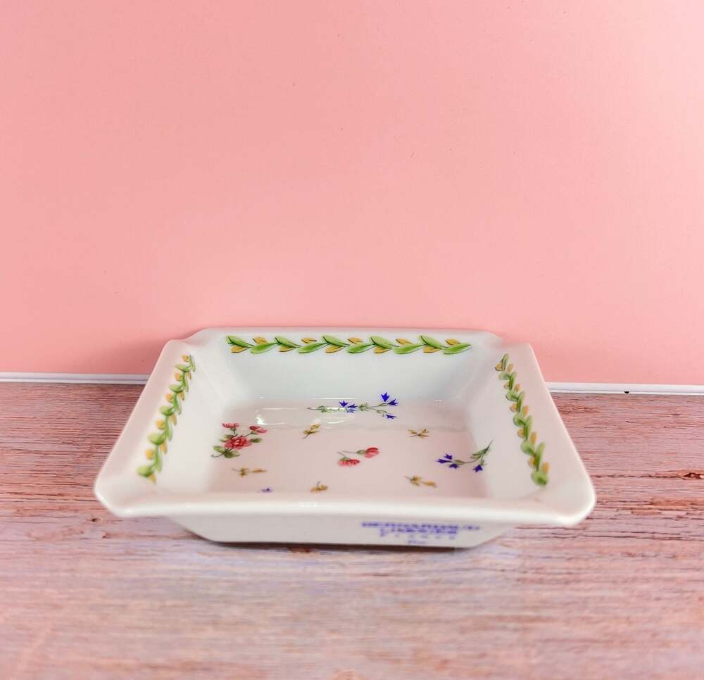 Bernardaud Limoges France Poe Square Porcelain Ashtray Trinket Dish 3.5x3.5x1